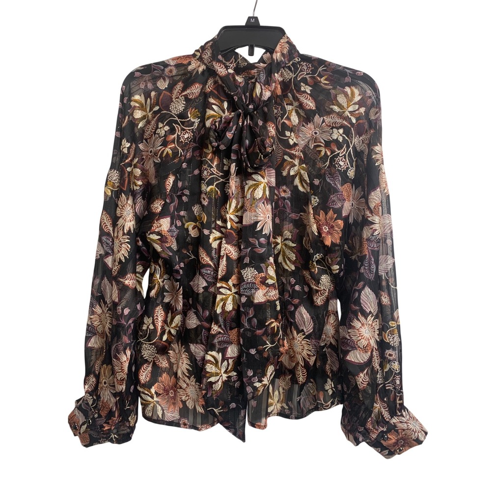 Sabina Musayev Floral Dark Fairy Blouse Black Gold Metallic Lurex‎ Sheer XS